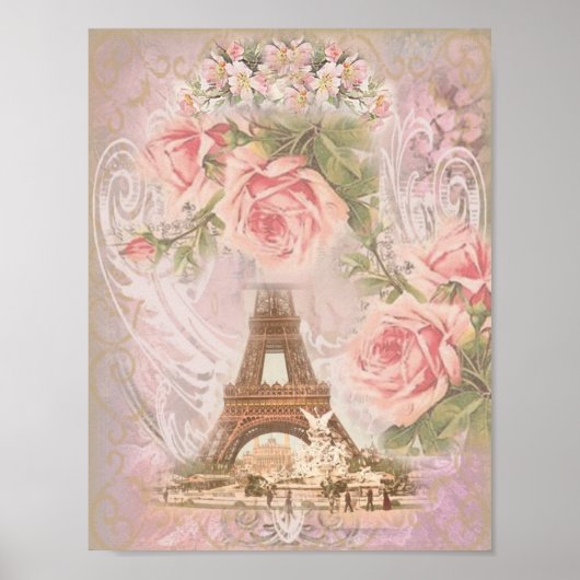 Shabby Chic Eiffel Tower en Rozen Poster (Voorkant)