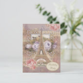 Shabby Chic Eiffel Tower Floral Birthday Party Kaart (Staand voorkant)