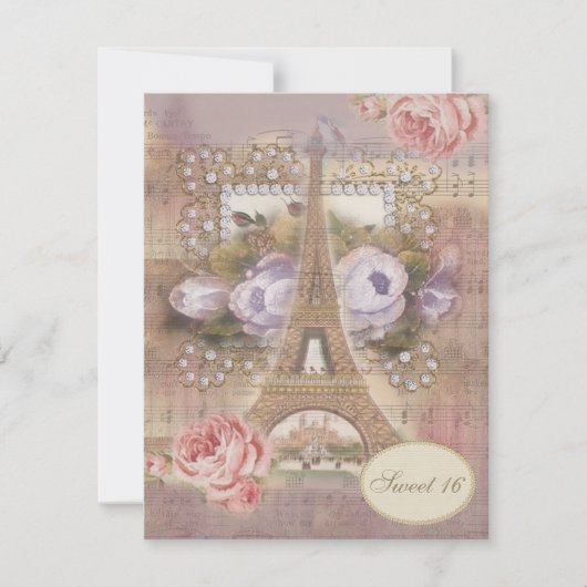 Shabby Chic Eiffel Tower Floral Sweet 16 Kaart (Voorkant)