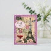 Shabby Chic Eiffel Tower & Red Wine Vrijgezellenfe Kaart (Staand voorkant)