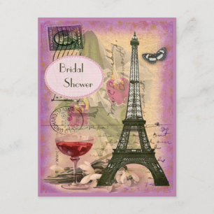 Shabby Chic Eiffel Tower & Red Wine Vrijgezellenfe Kaart