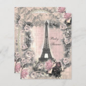 Shabby Chic Eiffel Tower & Roos Baby shower Kaart (Voorkant / Achterkant)
