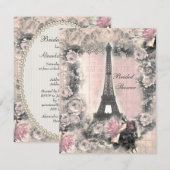 Shabby Chic Eiffel Tower & Roos Vrijgezellenfeest Kaart (Voorkant / Achterkant)