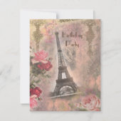 Shabby Chic Eiffel Tower & Rozen Birthday Party Kaart (Voorkant)