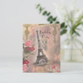Shabby Chic Eiffel Tower & Rozen Birthday Party Kaart (Staand voorkant)