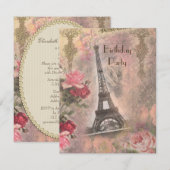 Shabby Chic Eiffel Tower & Rozen Birthday Party Kaart (Voorkant / Achterkant)