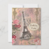 Shabby Chic Eiffel Tower & Rozen Birthday Party Kaart (Voorkant)