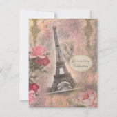 Shabby Chic Eiffel Tower & Rozen Quinceanera Kaart (Voorkant)
