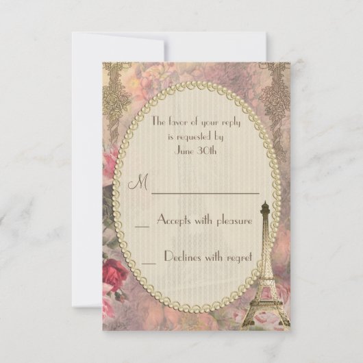 Shabby Chic Eiffel Tower & Rozen RSVP (Achterkant)