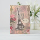 Shabby Chic Eiffel Tower & Rozen RSVP Kaartje (Staand voorkant)