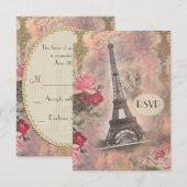 Shabby Chic Eiffel Tower & Rozen RSVP Kaartje (Voorkant / Achterkant)