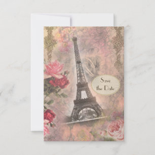 Shabby Chic Eiffel Tower & Rozen Sla de datum op Save The Date
