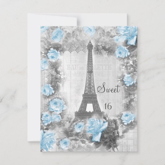 Shabby Chic Eiffel Tower & Rozen Sweet 16 Kaart (Voorkant)