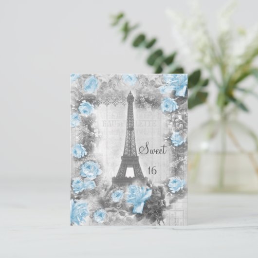 Shabby Chic Eiffel Tower & Rozen Sweet 16 Kaart (Staand voorkant)