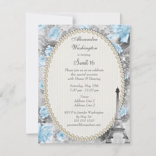 Shabby Chic Eiffel Tower & Rozen Sweet 16 Kaart (Achterkant)