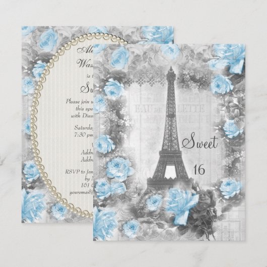 Shabby Chic Eiffel Tower & Rozen Sweet 16 Kaart (Voorkant / Achterkant)