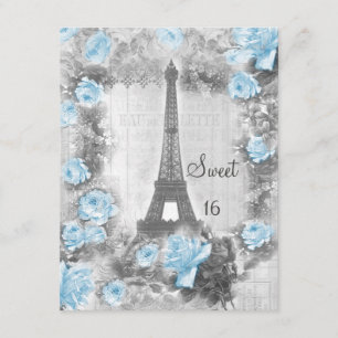 Shabby Chic Eiffel Tower & Rozen Sweet 16 Kaart