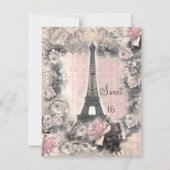 Shabby Chic Eiffel Tower & Rozen Sweet 16 Kaart (Voorkant)