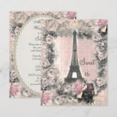 Shabby Chic Eiffel Tower & Rozen Sweet 16 Kaart (Voorkant / Achterkant)