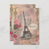 Shabby Chic Eiffel Tower & Rozen Weddenschap Harte Bedankkaart (Voorkant / Achterkant)