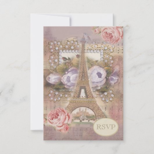 Shabby Chic Eiffel Tower RSVP Kaartje (Voorkant)