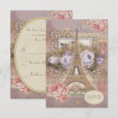 Shabby Chic Eiffel Tower RSVP Kaartje (Voorkant / Achterkant)