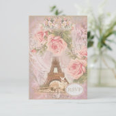 Shabby Chic Eiffel Tower RSVP Kaartje (Staand voorkant)