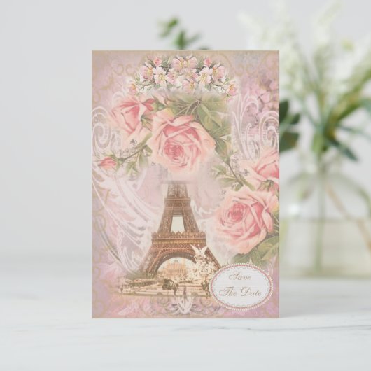 Shabby Chic Eiffel Tower Save the Date Wedding (Staand voorkant)