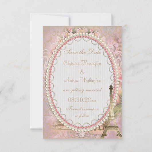 Shabby Chic Eiffel Tower Save the Date Wedding (Achterkant)