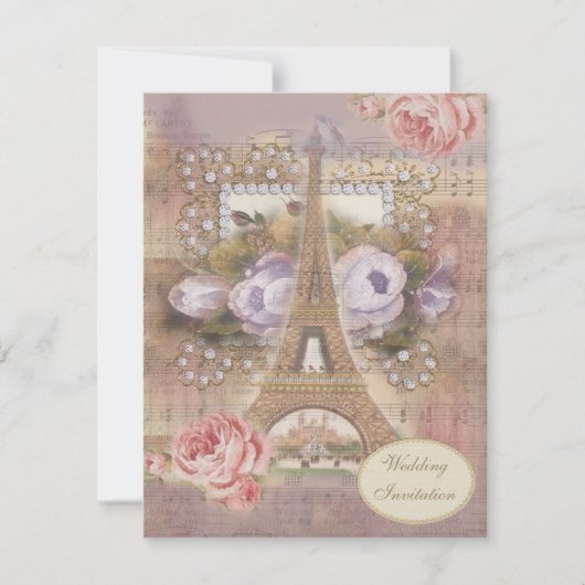 Shabby Chic Eiffel Tower Weddenschap Kaart (Voorkant)