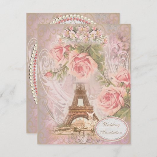 Shabby Chic Eiffel Tower Weddenschap Kaart (Voorkant / Achterkant)