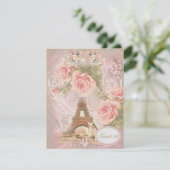 Shabby Chic Eiffeltoren Roze Bloemzoet 16 Kaart (Staand voorkant)