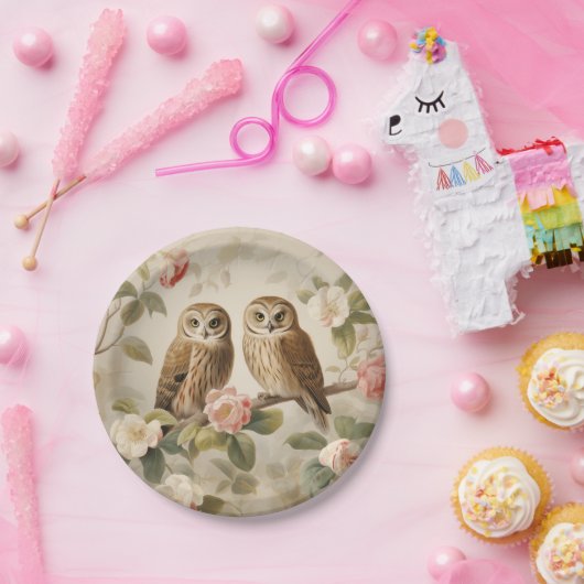 Shabby Chic Elegant Uilen Papieren Bordje (Feest)