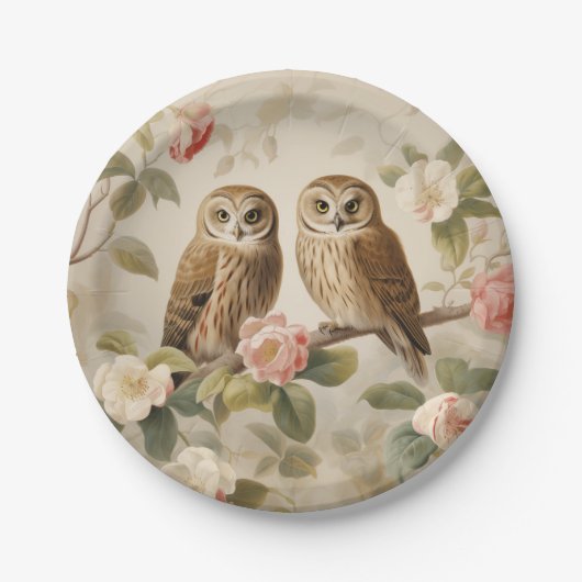 Shabby Chic Elegant Uilen Papieren Bordje (Voorkant)