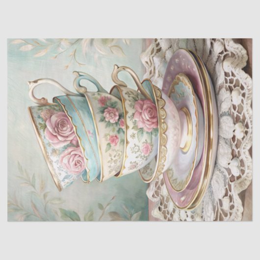 shabby chic Engelse theekopjes rozen Tissuepapier (Voorkant)