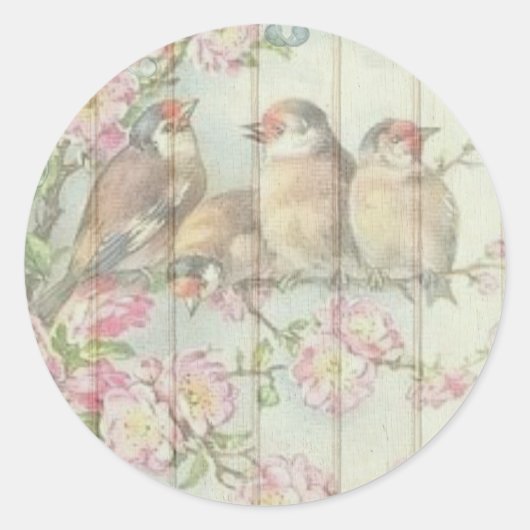 Shabby Chic Faded Floral Art Design Ronde Sticker (Voorkant)