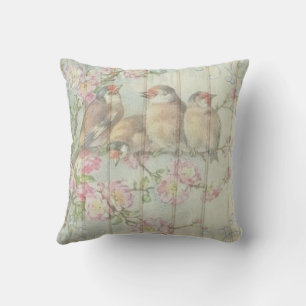  Shabby Chic Faded Floral Birds Design Roun Kussen