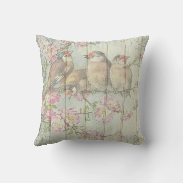  Shabby Chic Faded Floral Birds Design Roun Kussen (Achterkant)