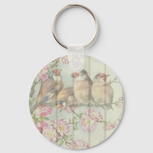  Shabby Chic Faded Floral Design Sleutelhanger (Voorkant)