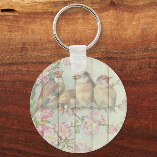  Shabby Chic Faded Floral Design Sleutelhanger (Voorkant)