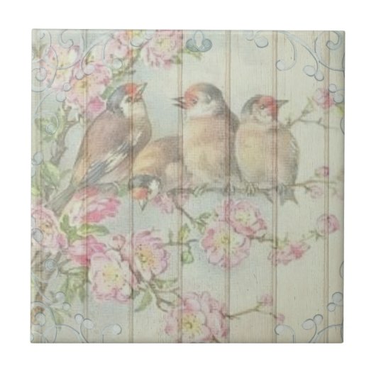Shabby Chic Faded Floral Design Tegeltje (Voorkant)