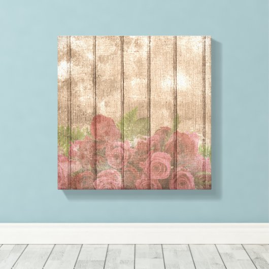Shabby Chic Faded Red Roses Canvas Afdruk (Insitu (Houten vloer))