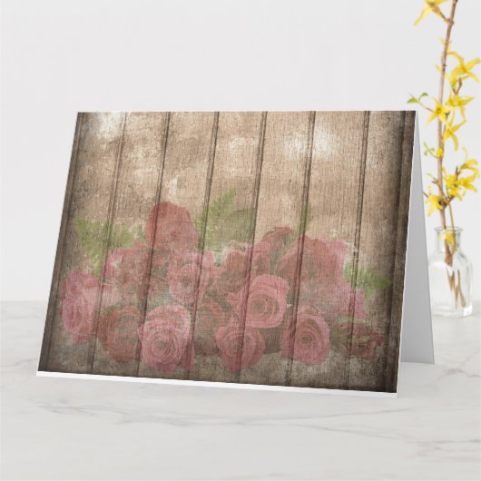Shabby Chic Faded Red Roses Kaart (Gele Bloem)