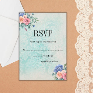 Shabby Chic Faded Wallpaper en Floral Wedding RSVP Kaartje