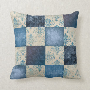 Shabby Chic Faux Patchwork Blue Kussen