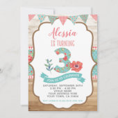 Shabby Chic Floral 3rd Birthday Invitation Kaart (Voorkant)