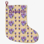 Shabby Chic Floral Aqua Stripe kerststop Grote Kerstsok (Voorkant)