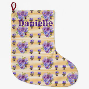 Shabby Chic Floral Aqua Stripe kerststop Grote Kerstsok