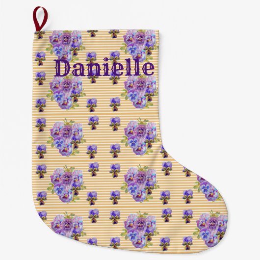 Shabby Chic Floral Aqua Stripe kerststop Grote Kerstsok (Voorkant)