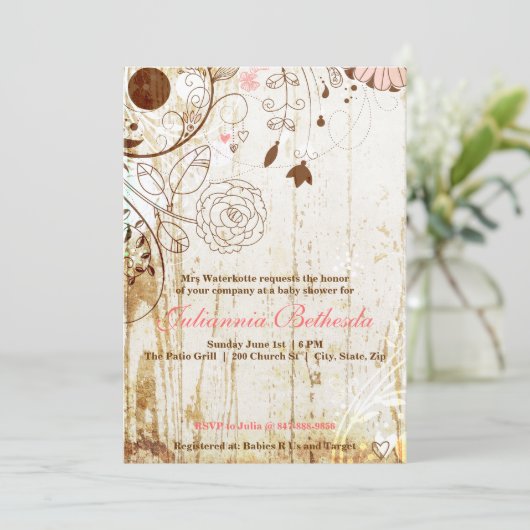  Shabby Chic Floral BabyShower Kaart (Staand voorkant)